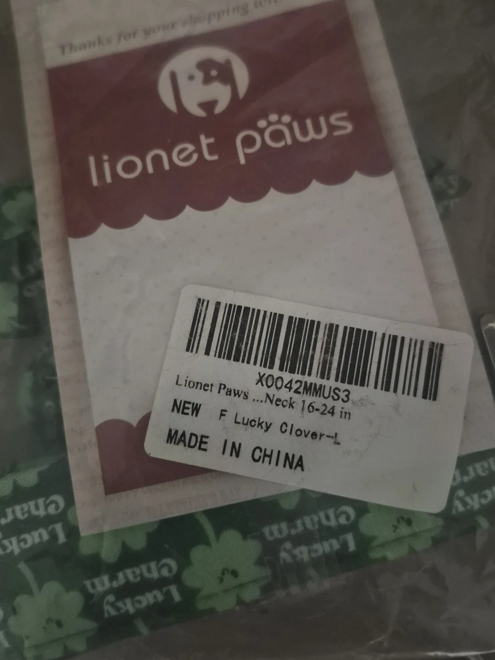New Lionet Paws St Patrick's Day green Lucky Clover Collar with bow.